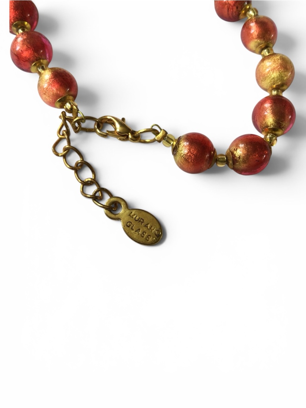 Rare Murano Glass Ombré Red-Orange Beaded Bracelet, Gold-Tone, Made in Italy - Picture 9 of 12